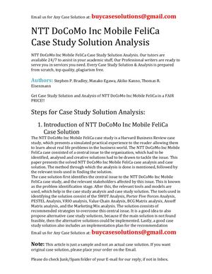 Calaméo - NTT DoCoMo Inc Mobile FeliCa Case Study Solution Analysis