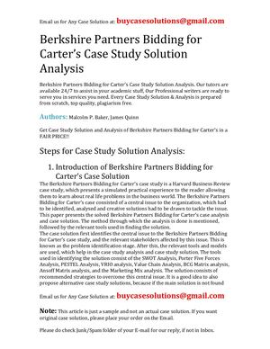 Berkshire Partners Bidding For Carter's Case Study Solution Analysis