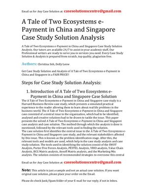 A Tale Of Two Ecosystems E Payment In China And Singapore Case Study Solution Analysis