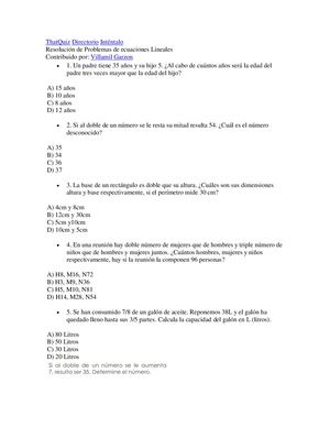Taller De Resolucion De Problemas Con Ecuaciones Lineales