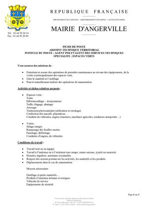 Fiche De Poste Adjoint Technique Espaces Verts