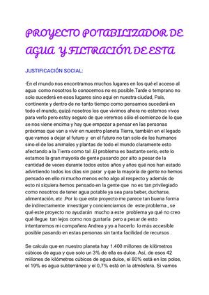 Proyecto Potabilizador De Agua Y Filtración De Esta