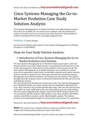 Cisco Systems Managing The Go To Market Evolution Case Study Solution Analysis