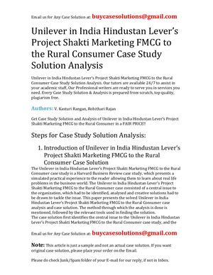 Unilever In India Hindustan Lever's Project Shakti Marketing FMCG To The Rural Consumer Case Study Solution Analysis