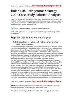 Haier's US Refrigerator Strategy 2005 Case Study Solution Analysis