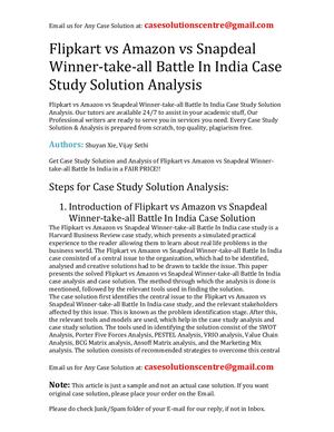 Flipkart Vs Amazon Vs Snapdeal Winner Take All Battle In India Case Study Solution Analysis