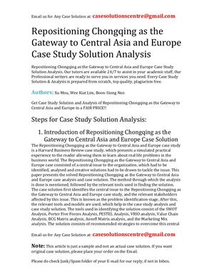 Repositioning Chongqing As The Gateway To Central Asia And Europe Case Study Solution Analysis