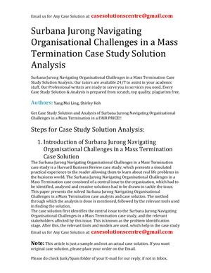 Surbana Jurong Navigating Organisational Challenges In A Mass Termination Case Study Solution Analysis