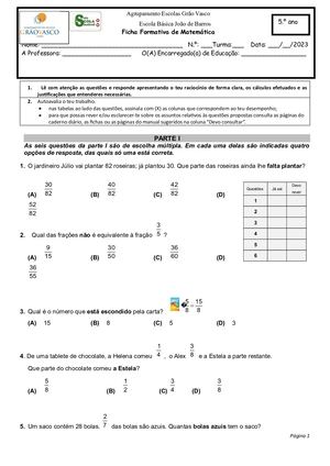 Ficha 2 Formativa Mat 5 ºAno