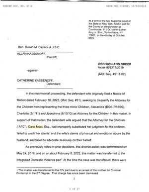 58217 2019 ALLAN KASSENOFF Et Al V CATHERINE KASSENOFF DECISION ORDER ON 2712