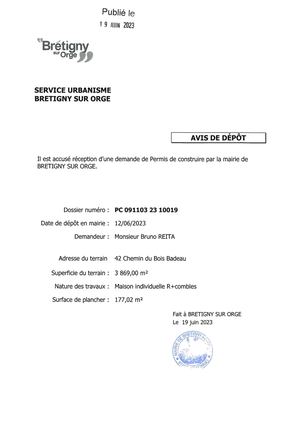 AVIS DE DEPOT PC 23 10019