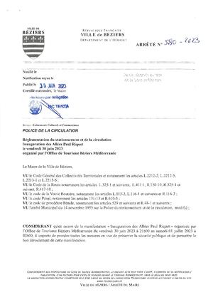 Arrete Inauguration Des Allees Paul Riquet 30 Juin