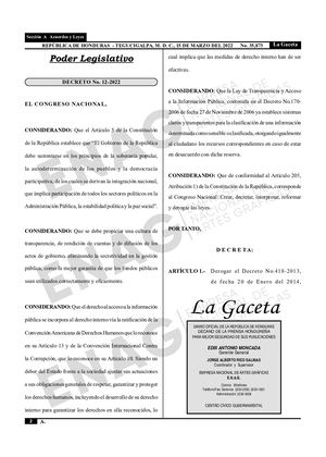 Derogar El Decreto No 418 2013, Contentivo De Ley Para La Clasificación De Documentos Públicos