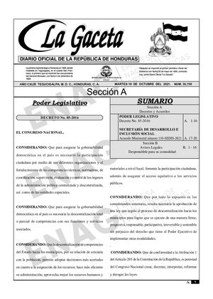 Ley De Descentralización Del Estado De Honduras
