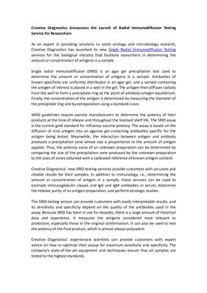 Radial Immunodiffusion Testing Service