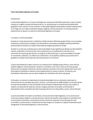 Diversidad Lingüística En Ecuador