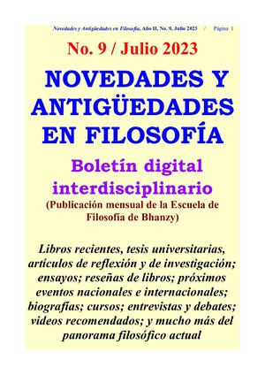 Boletín Digital Intersdisciplinario Novedades En Filosofía Número 9 (Julio 2023)