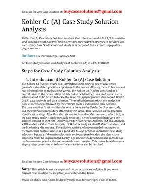 Kohler Co (A) Case Study Solution Analysis