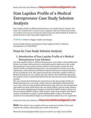 Stan Lapidus Profile Of A Medical Entrepreneur Case Study Solution Analysis