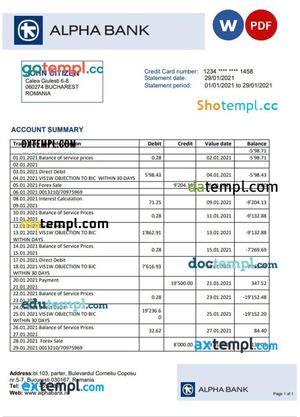 Romania Alpha Bank bank account closure reference letter template in Word and PDF format