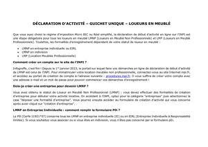 Aide à l'inscription Guiche Unique de début d'activité