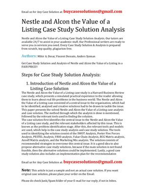 Nestle And Alcon The Value Of A Listing Case Study Solution Analysis