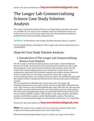 The Langer Lab Commercializing Science Case Study Solution Analysis