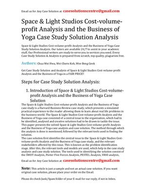 Space & Light Studios Cost Volume Profit Analysis And The Business Of Yoga Case Study Solution Analysis