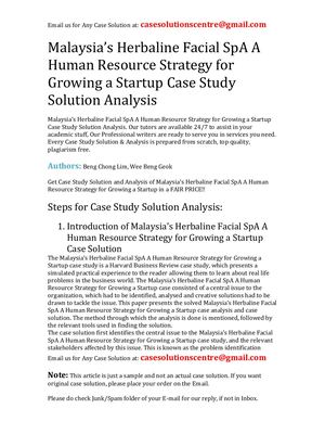 Malaysia's Herbaline Facial SpA A Human Resource Strategy For Growing A Startup Case Study Solution Analysis