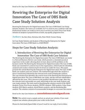 Rewiring The Enterprise For Digital Innovation The Case Of DBS Bank Case Study Solution Analysis