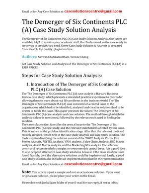 The Demerger Of Six Continents PLC (A) Case Study Solution Analysis