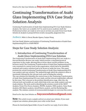 Continuing Transformation Of Asahi Glass Implementing EVA Case Study Solution Analysis