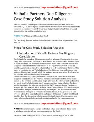 Valhalla Partners Due Diligence Case Study Solution Analysis