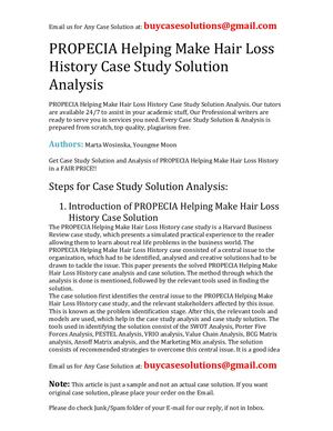 PROPECIA Helping Make Hair Loss History Case Study Solution Analysis