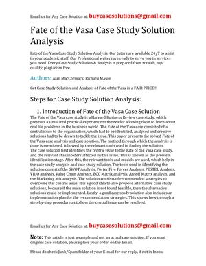 Fate Of The Vasa Case Study Solution Analysis