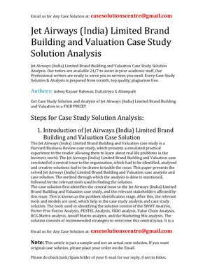 Jet Airways (India) Limited Brand Building And Valuation Case Study Solution Analysis