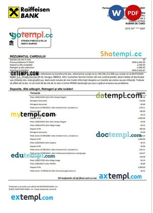 Romania Raiffeisen bank statement template in Word and PDF format (in Romanian language)