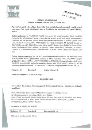 Consulter la séance du Conseil municipal de la Ville de Cahors du 9 juin 2023