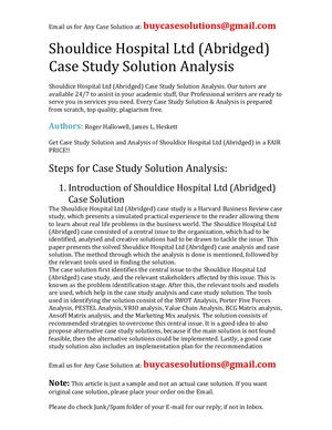 Shouldice Hospital Ltd (Abridged) Case Study Solution Analysis