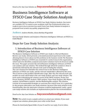Business Intelligence Software At SYSCO Case Study Solution Analysis