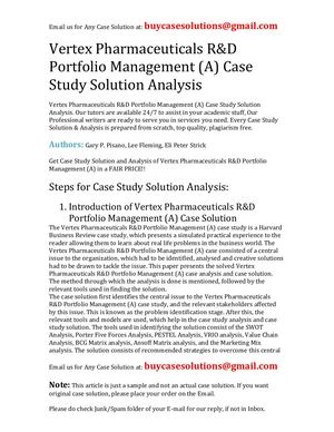 Vertex Pharmaceuticals R&D Portfolio Management (A) Case Study Solution Analysis