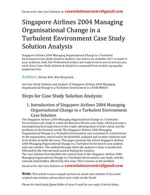 Singapore Airlines 2004 Managing Organisational Change In A Turbulent Environment Case Study Solution Analysis