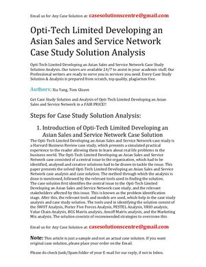 Opti Tech Limited Developing An Asian Sales And Service Network Case Study Solution Analysis