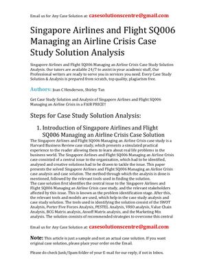 Singapore Airlines And Flight SQ006 Managing An Airline Crisis Case Study Solution Analysis