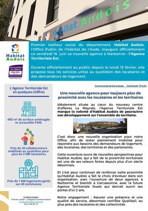 Communiqué Habitat Audois Inauguration Officielle Nouvelle Agence Narbonne