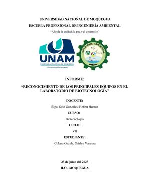 Reconocimiento De Los Principales Equipos En El Laboratorio De Biotecnologia