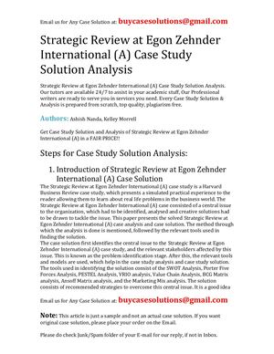 Strategic Review At Egon Zehnder International (A) Case Study Solution Analysis