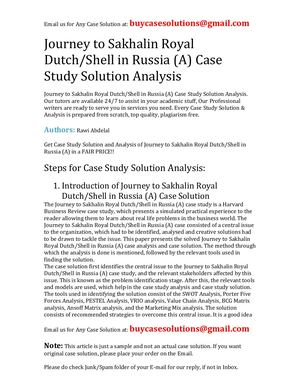 Journey To Sakhalin Royal Dutch Shell In Russia (A) Case Study Solution Analysis