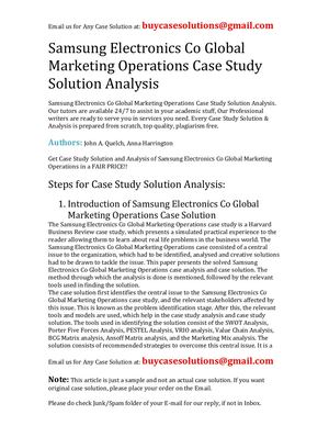 Samsung Electronics Co Global Marketing Operations Case Study Solution Analysis