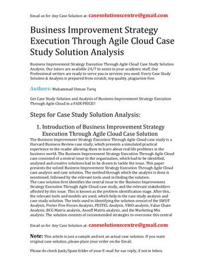 Business Improvement Strategy Execution Through Agile Cloud Case Study Solution Analysis